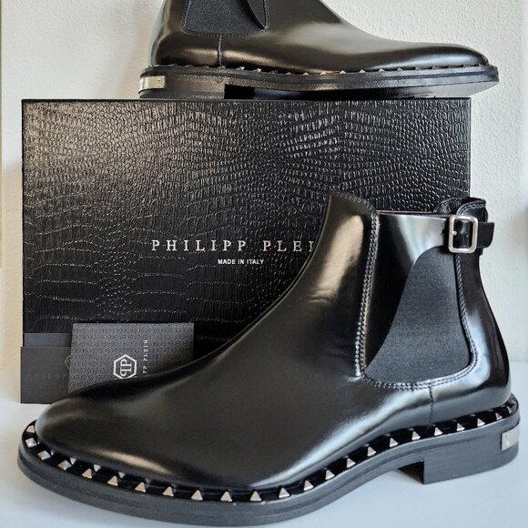 NWT - Philipp Plein Mid Flat Boots Bold Meets Luxe ⚡🖤(#88) - Picture 1 of 11
